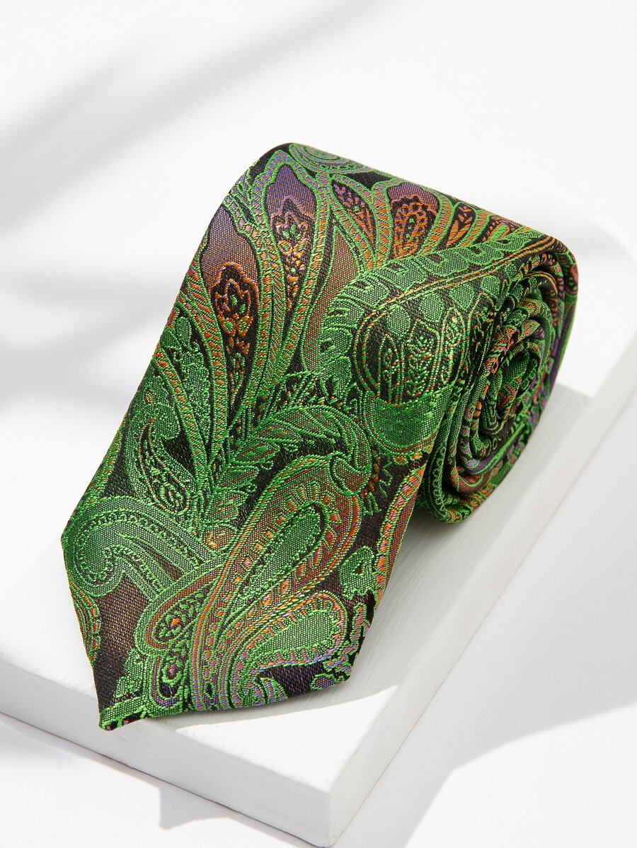 Men Paisley Jacquard Tie - Green - View 1
