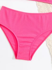 SHEIN Tween Girl 纯色交叉后背比基尼套装 夏日海滩 - 粉色 - 查看 4