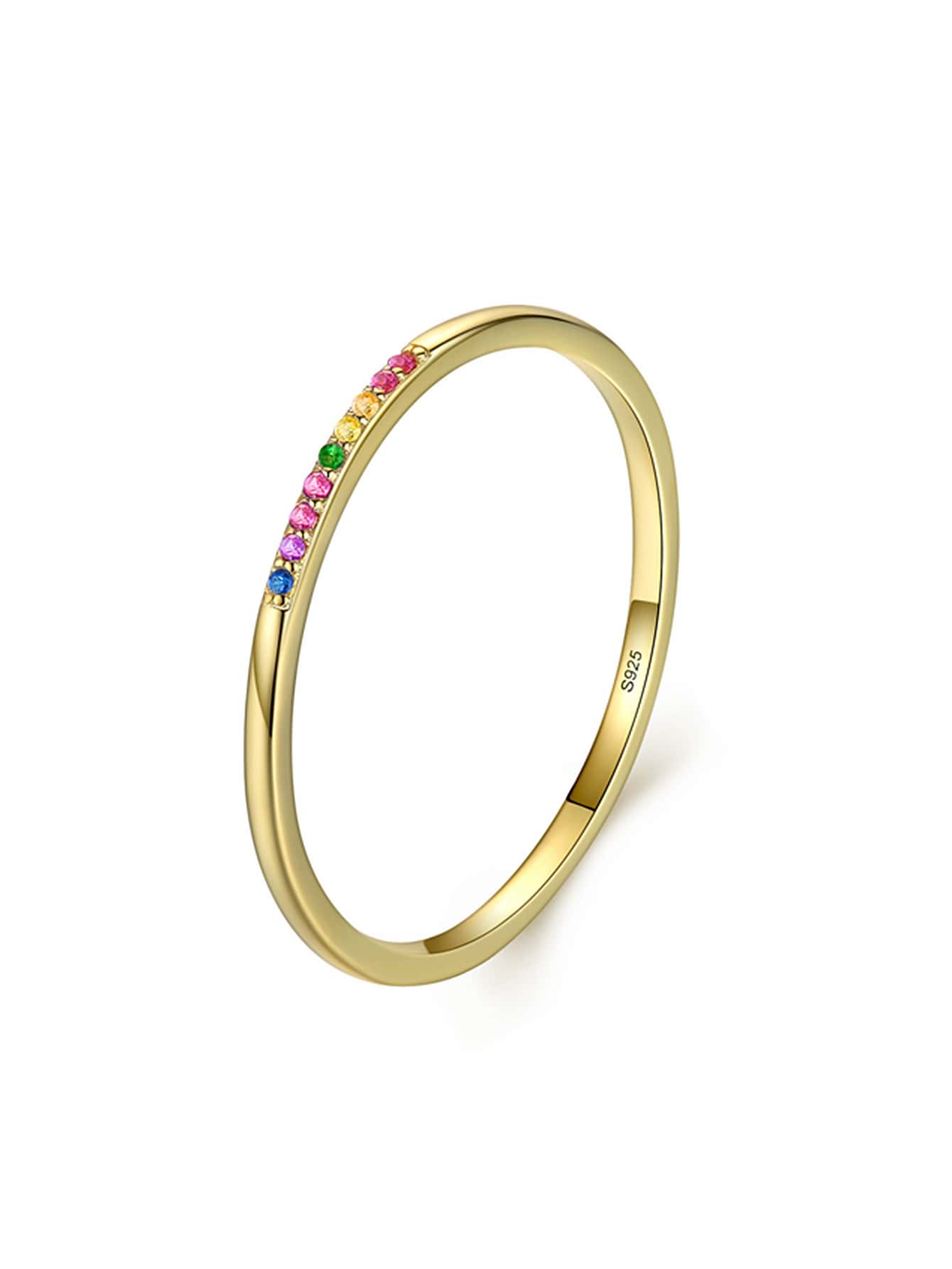 Cubic Zirconia Decor Silver Wedding Band - Yellow Gold - View 1