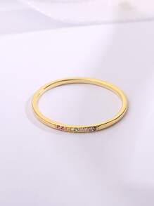 Cubic Zirconia Decor Silver Wedding Band - Yellow Gold - View 2