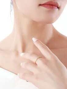 Cubic Zirconia Decor Silver Wedding Band - Yellow Gold - View 3