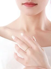 Cubic Zirconia Decor Silver Wedding Band - Yellow Gold - View 4