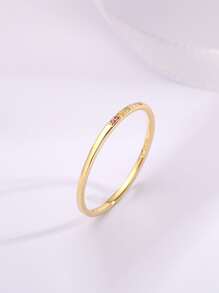Cubic Zirconia Decor Silver Wedding Band - Yellow Gold - View 5
