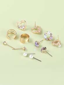 5pairs/Set Faux Pearl Decor Earrings & 2pcs/Set Ear Cuff