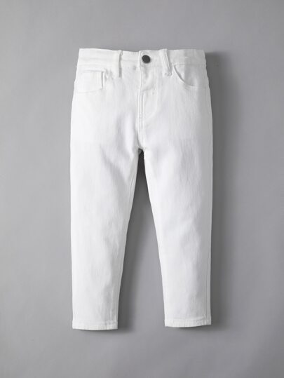 Young Boy Unisex Casual Minimalist College Basics 5-Pockets Straight Leg Jeans, Simple & Versatile Fashion Piece