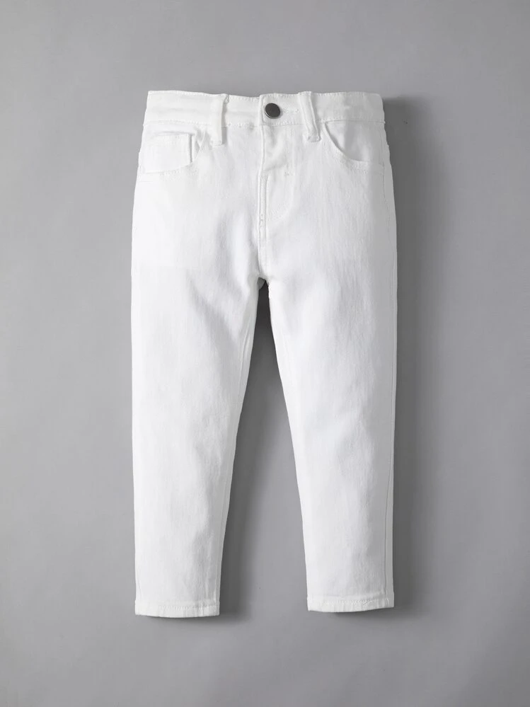 Casuvi Kids Young Boy Unisex Casual Minimalist College Basics 5-Pockets Straight Leg Jeans, Simple & Versatile Fashion Piece - White - View 1