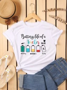 INAWLY Casual Tekst T-shirt