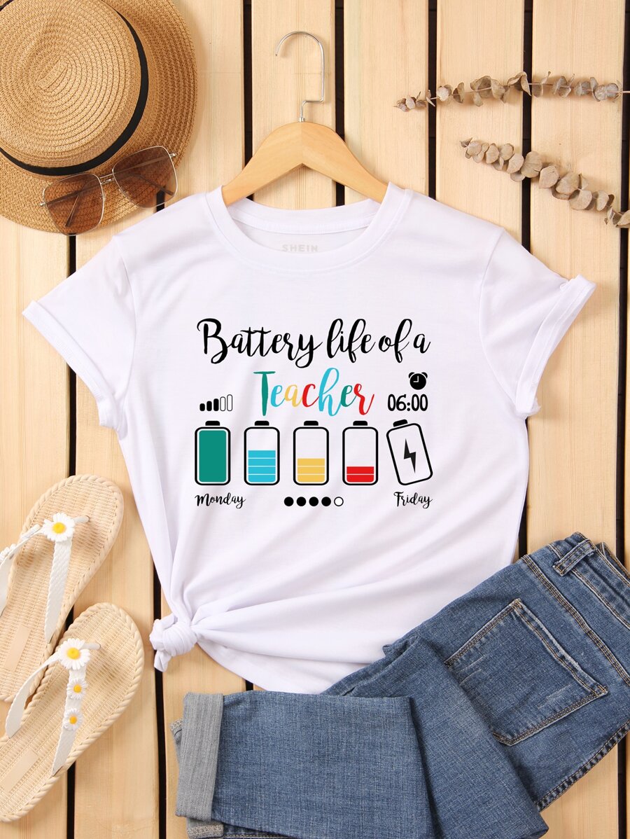 INAWLY Casual Tekst T-shirt
