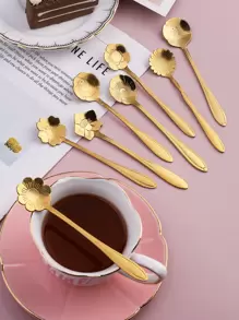 8pcs/Set Stainless Steel Spoon, Creative Flower Design Stirring Spoon For Wedding, Party,Kitchen,Christmas Gift,School Supplies