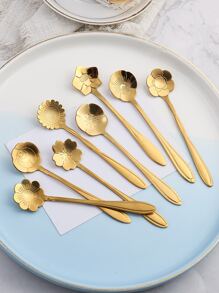 8pcs/Set Stainless Steel Spoon, Creative Flower Design Stirring Spoon For Wedding, Party,Kitchen,Christmas Gift,School Supplies