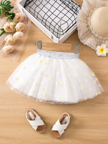 SHEIN Young Girl White Floral Printed Fashionable Midi Skirt For Summer - White - View 1