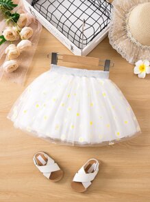 SHEIN Young Girl White Floral Printed Fashionable Midi Skirt For Summer - White - View 2