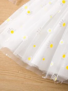 SHEIN Young Girl White Floral Printed Fashionable Midi Skirt For Summer - White - View 3