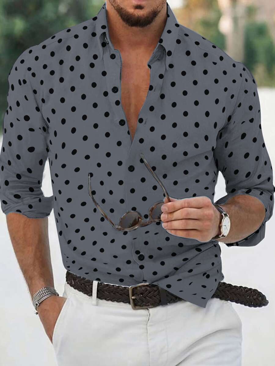 Manfinity Homme Men Polka Dot Print Shirt - Grey - View 1