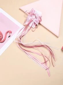 2 cái Kẹp tóc cá sấu trang trí tua rua & nơ trang trí - Màu Hồng baby - Xem 2