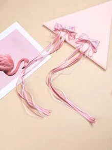 2 cái Kẹp tóc cá sấu trang trí tua rua & nơ trang trí - Màu Hồng baby - Xem 3