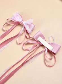 2 cái Kẹp tóc cá sấu trang trí tua rua & nơ trang trí - Màu Hồng baby - Xem 4