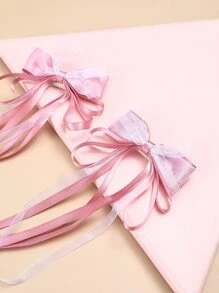 2 cái Kẹp tóc cá sấu trang trí tua rua & nơ trang trí - Màu Hồng baby - Xem 5