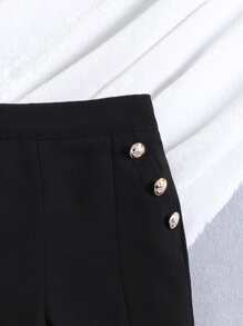 SHEIN 女小童優雅和極簡和時尚素色黑色喇叭褲適合夏天 - 黑色 - 查看 4