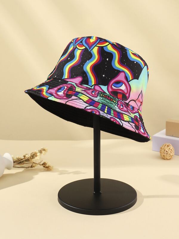 Rainbow Striped Reversible Bucket Hat SHEIN USA