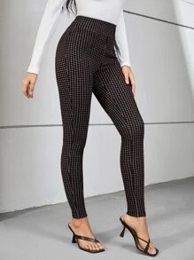 SHEIN Clasi Quần nữ Sọc ca rô Giải trí - màu nâu - Xem 4