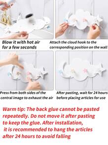 1pc Cloud Design Cartoon Creative Hook Rack For Home Decoration And Organization, Suitable For Door, Bathroom, Wardrobe, Study, Foyer Etc. - White - View 5