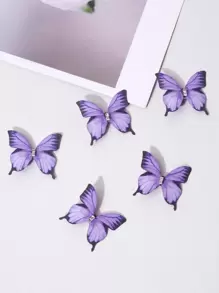 5 cái Rhinestone Chi tiết trang trí bướm Kẹp tóc cá sấu - Màu tím - Xem 1