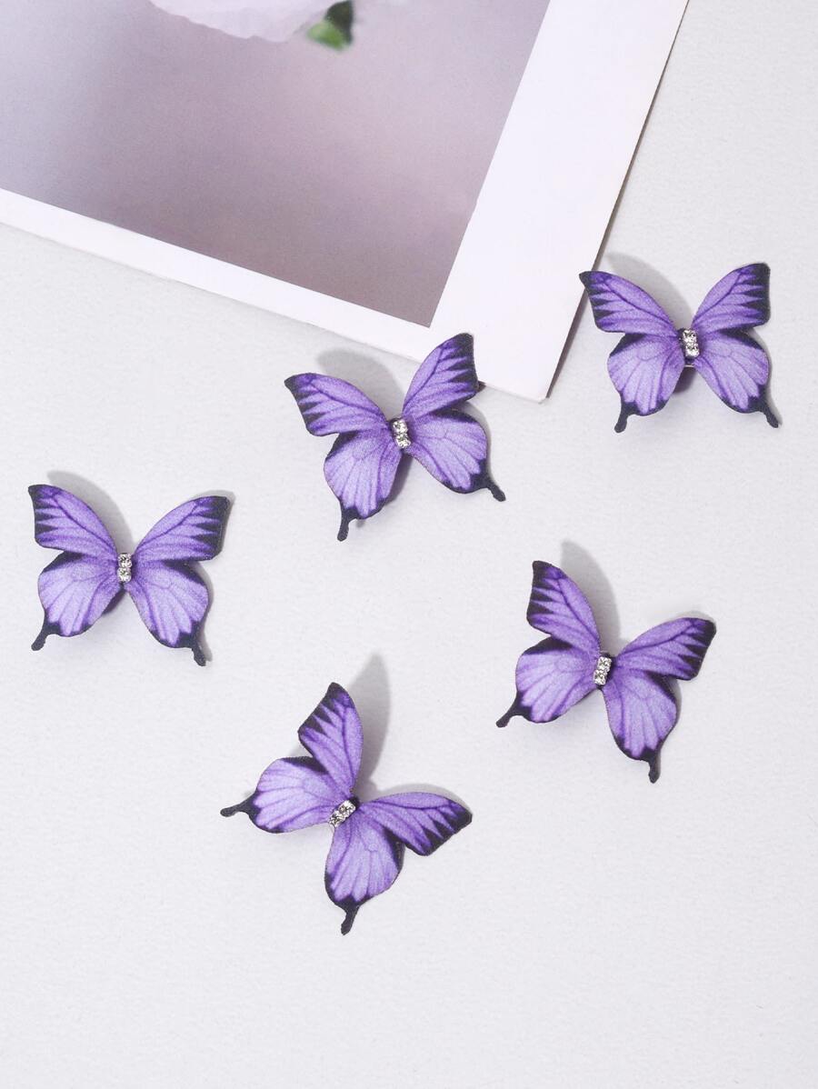 5 cái Rhinestone Chi tiết trang trí bướm Kẹp tóc cá sấu - Màu tím - Xem 1