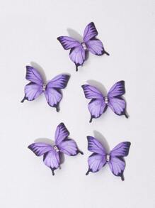 5 cái Rhinestone Chi tiết trang trí bướm Kẹp tóc cá sấu - Màu tím - Xem 2