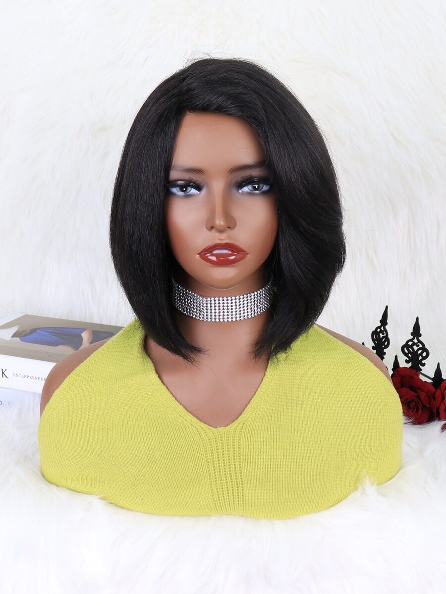 短直发合成假发简约时尚日常休闲 - 黑色 - 查看 1