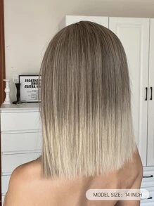 HAIRCUBE 14 Inch Short Straight Wigs with Bangs for Women Ombre Blonde Brown Wigs Synthetic Wigs for Daily Use - Multicolor - View 3