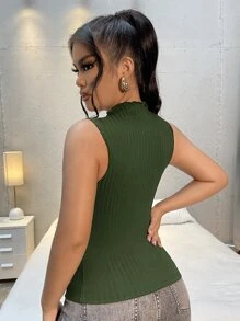 SHEIN SXY Cut Out Front Tank Top - Green - View 2