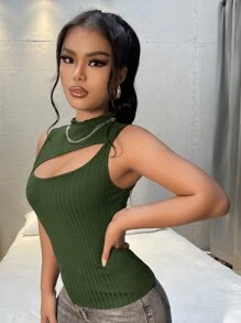 SHEIN SXY Cut Out Front Tank Top - Green - View 5