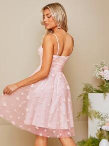 SHEIN Belle Floral Pattern Mesh Overlay Cami Dress - Baby Pink - View 2