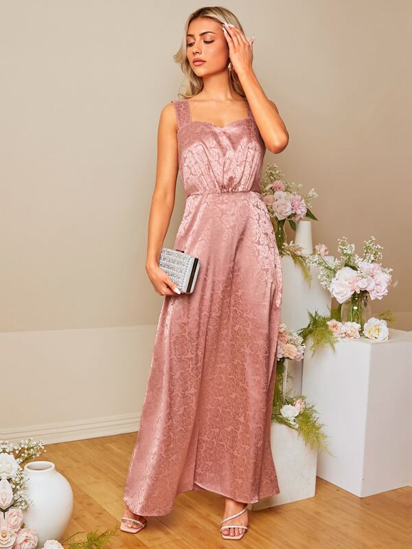 SHEIN Belle Floral Jacquard Satin Cami Bridesmaid Dress SHEIN USA