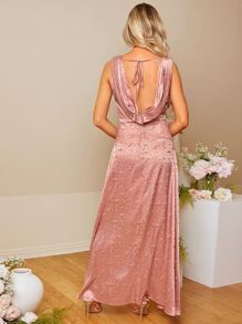 SHEIN Belle 花卉圖案提花緞面吊帶裙伴娘禮服