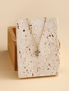 Rhinestone Cross Charm Necklace - Yellow Gold - View 5