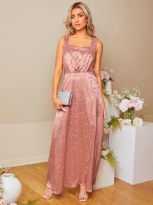 SHEIN Belle 花卉圖案提花緞面吊帶裙伴娘禮服