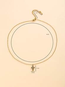 Rhinestone Cross Charm Necklace - Yellow Gold - View 7