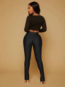 SHEIN SXY High Waist Split Hem Skinny Trousers - Black - View 2