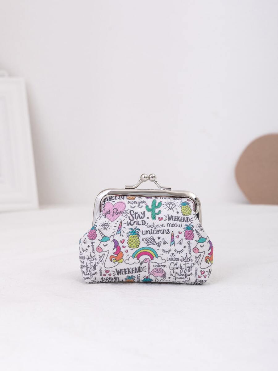 迷你可愛兒童扣環夾帶錢包 Pu多色印花錢包