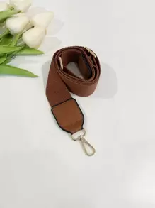豪華純色質織帶配pu皮長肩帶可調式肩帶斜背b - 棕色 - 查看 4