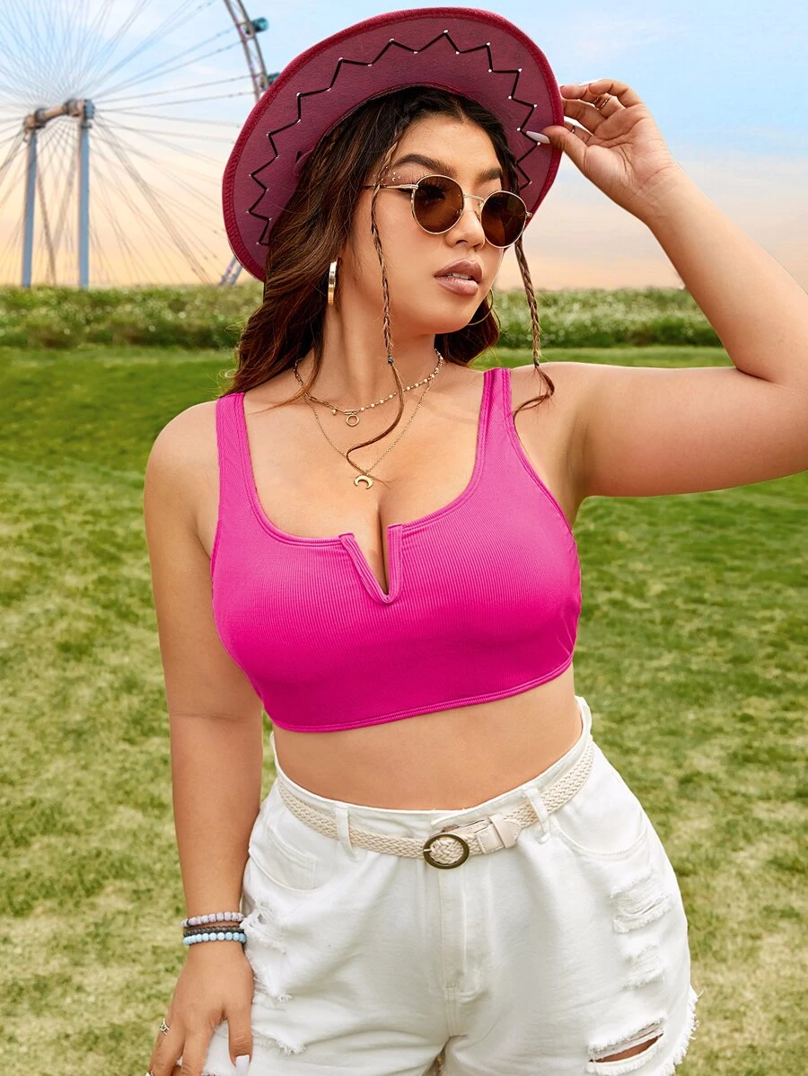 Swim EVENT 大碼缺口領背心上衣 - 玫紅色 - 查看 1