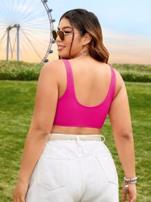 Swim EVENT 大碼缺口領背心上衣 - 玫紅色 - 查看 2