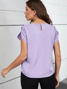 SHEIN Clasi 素色百褶細節花瓣袖襯衫 - 紫丁香色 - 查看 2