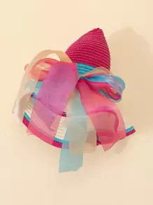 1 件装男女通用幼儿彩虹辫蝴蝶结装饰彩色波浪帽檐沙滩太阳帽，可爱甜美，适合户外旅行、海滩、亲子搭配、日常防晒 - 彩色 - 查看 3