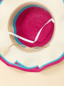 1 件装男女通用幼儿彩虹辫蝴蝶结装饰彩色波浪帽檐沙滩太阳帽，可爱甜美，适合户外旅行、海滩、亲子搭配、日常防晒 - 彩色 - 查看 4