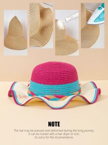 1 件装男女通用幼儿彩虹辫蝴蝶结装饰彩色波浪帽檐沙滩太阳帽，可爱甜美，适合户外旅行、海滩、亲子搭配、日常防晒 - 彩色 - 查看 5