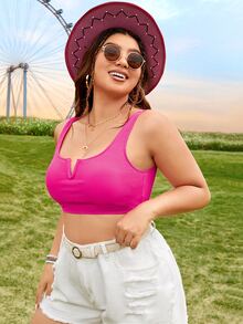 Swim EVENT 大碼缺口領背心上衣 - 玫紅色 - 查看 4