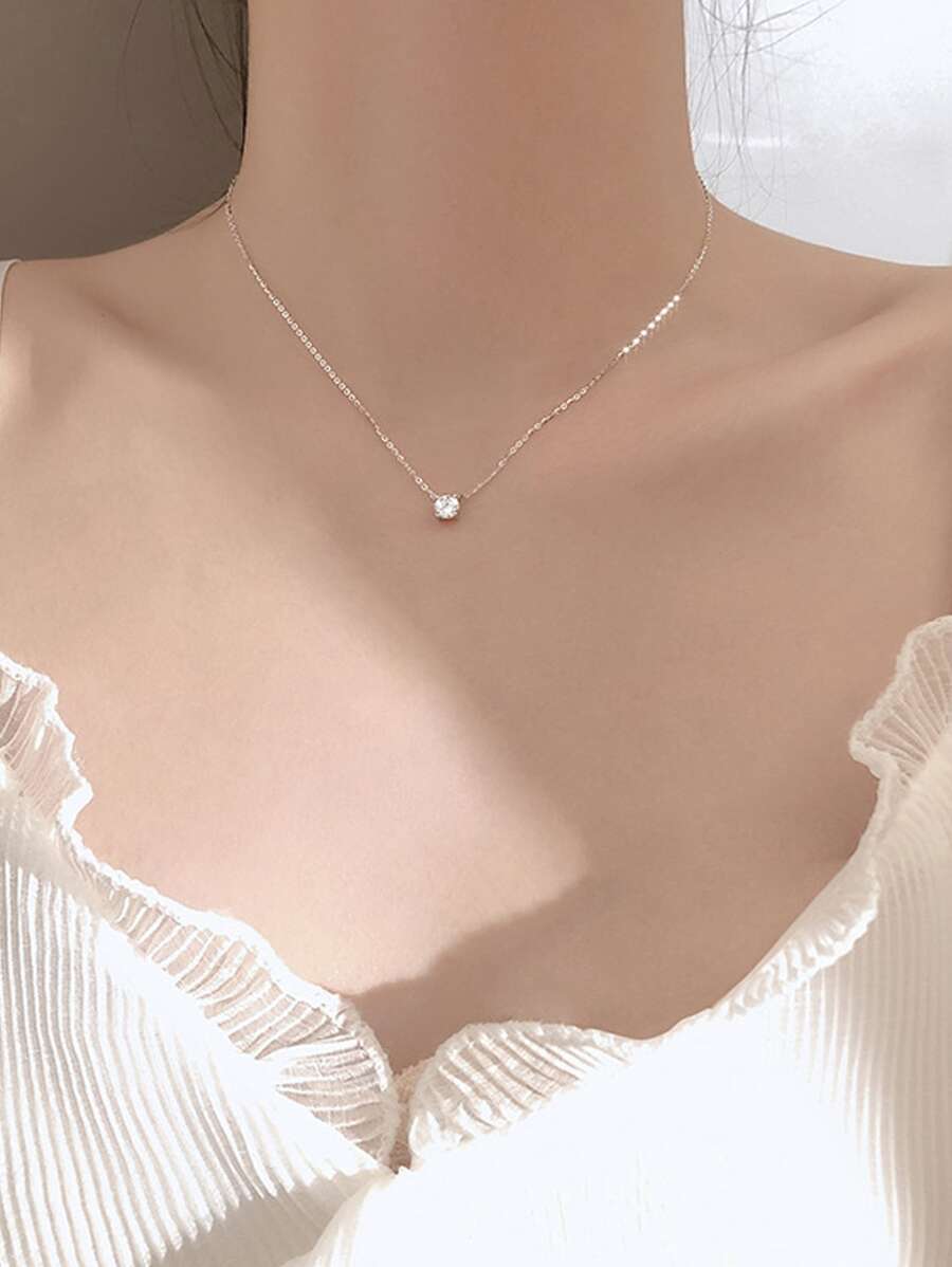 Cubic Zirconia Decor Silver Necklace